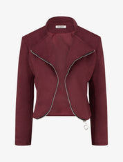 Veste en suédine à zip décoratif - Bordeaux - 1