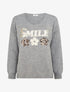 Pull uni en maille à flocage - Gris - 1