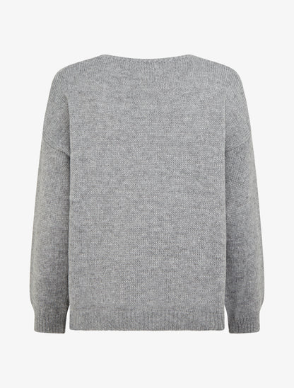 Pull uni en maille à flocage - Gris - 2