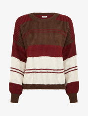 Pull en maille à bandes contrastantes - Bordeaux/marron - 1