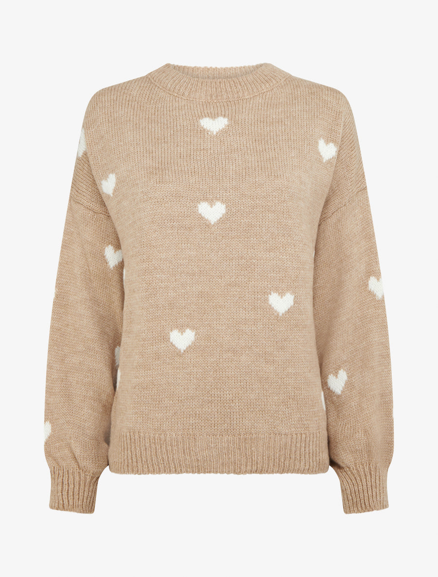 Pull en maille à motifs coeurs - Beige - 1
