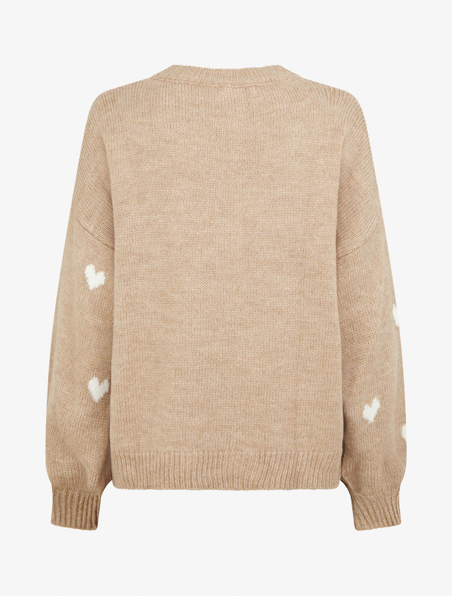 Pull en maille à motifs coeurs - Beige - 2