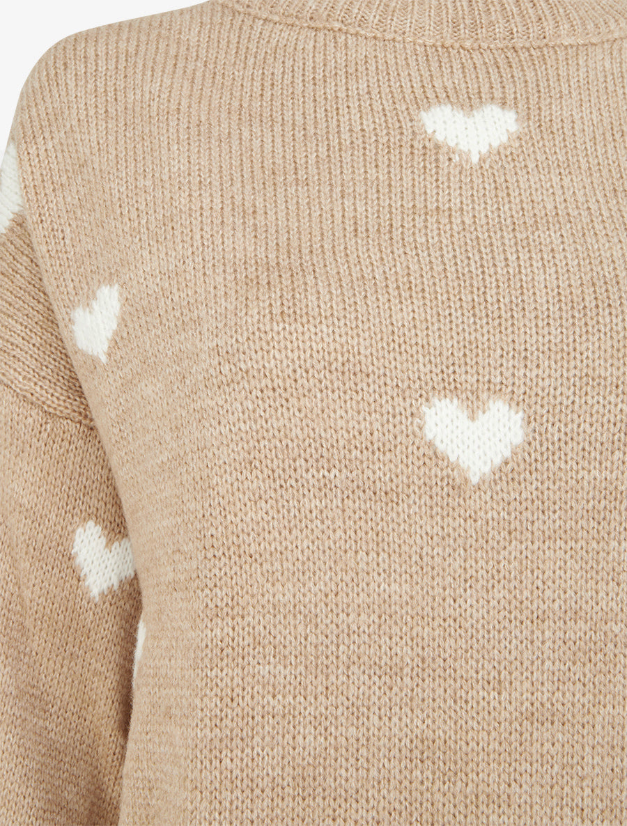 Pull en maille à motifs coeurs - Beige - 3