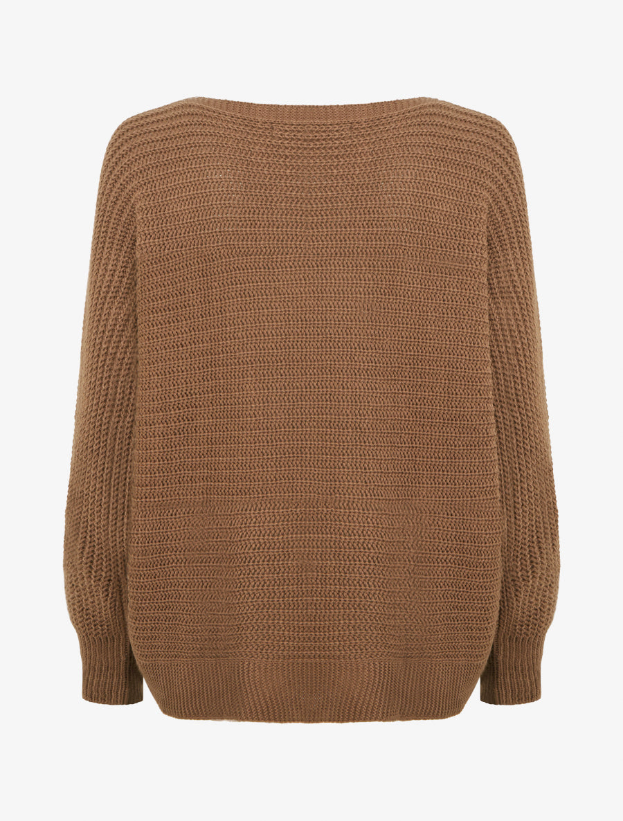 Pull uni à manches chauves-souris - Marron - 2