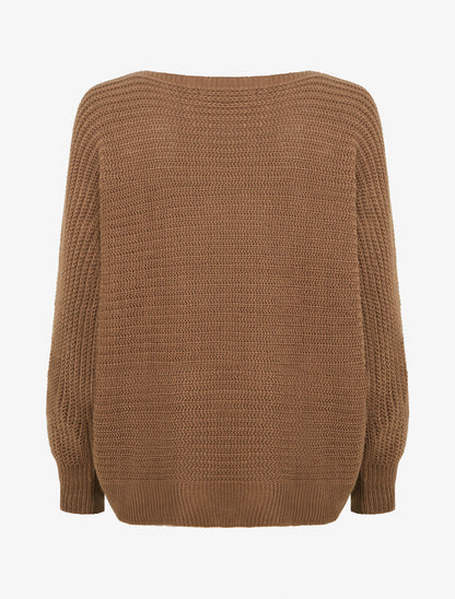 Pull uni à manches chauves-souris - Marron - 2