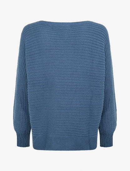 Pull uni à manches chauves-souris - Bleu - 2