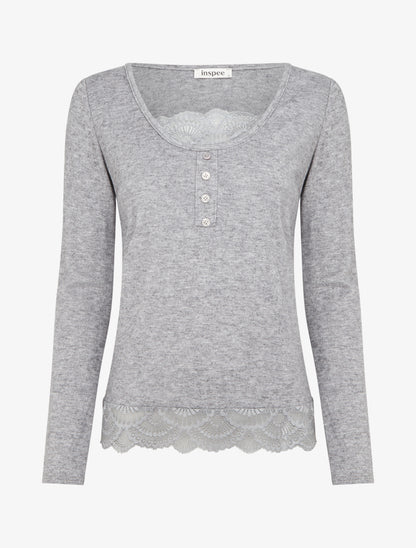 Pull fin à détail dentelle - Gris - 1