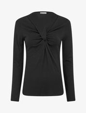 Pull fin uni à col fantaisie - Noir - 1