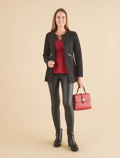 Veste mi-longue à zips - Noir - 4
