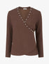 Pull fin à col cache-coeur orné de perles - Marron - 1