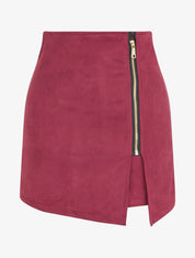 Jupe short zippée en suédine - Lie de vin - 1