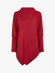 Poncho uni texturé à manches longues - Rouge - 1