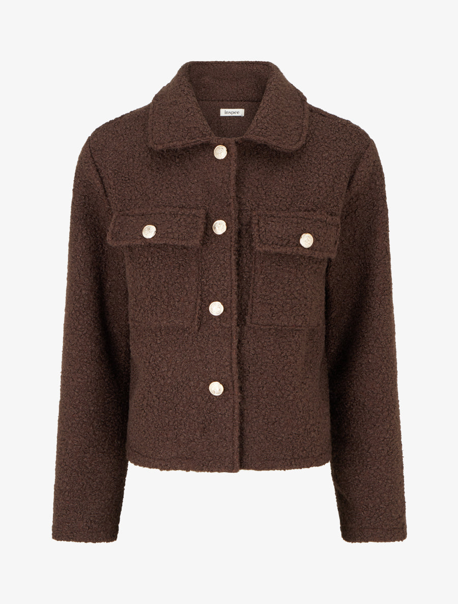 Manteau court effet laine bouclée - Chocolat - 1