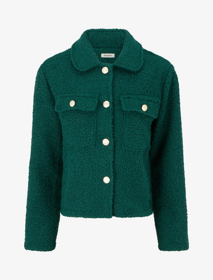 Manteau court effet laine bouclée - Vert sapin - 1
