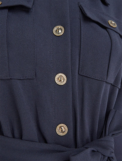 Combinaison unie à taille élastiquée - Marine - 3