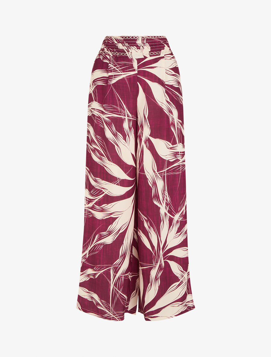 Pantalon ample imprimé feuillage - Prune - 1