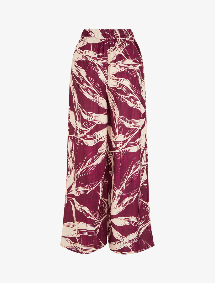 Pantalon ample imprimé feuillage - Prune - 2