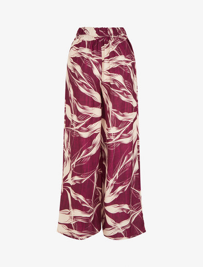 Pantalon ample imprimé feuillage - Prune - 2