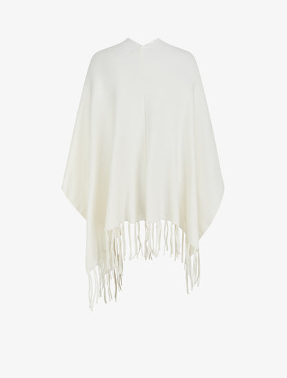 Poncho long uni à franges - Écru - 2