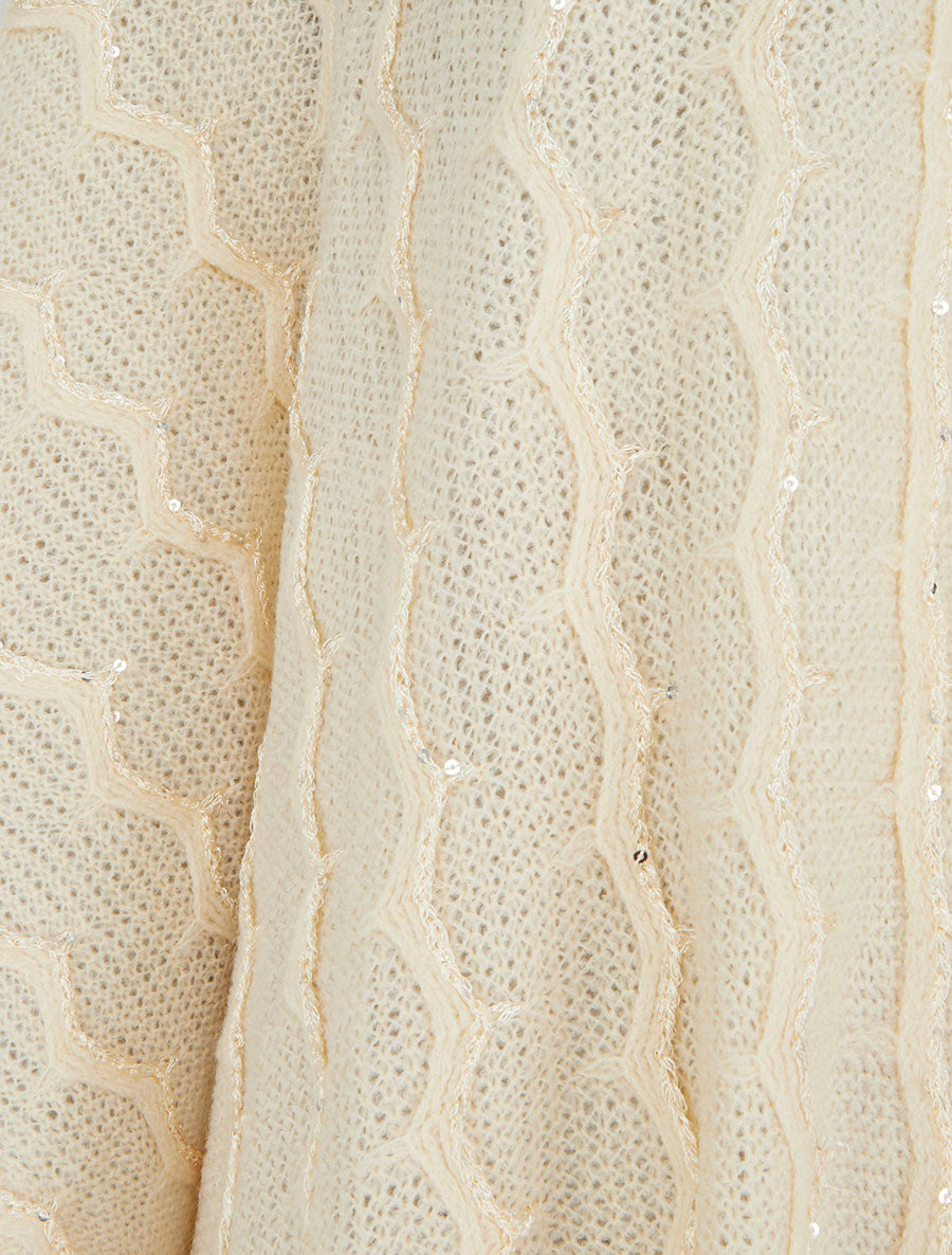 Poncho mi-long uni à franges et sequins - Beige - 3