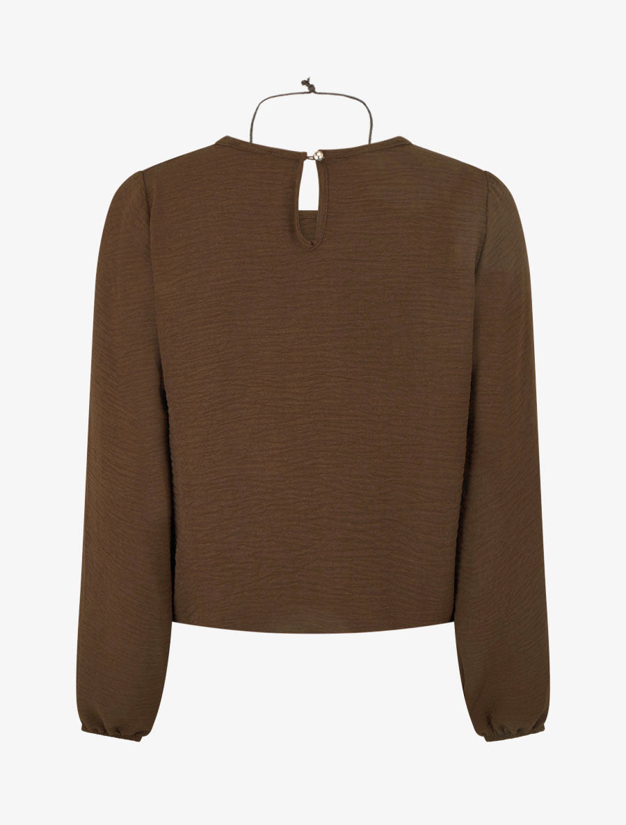 Blouse unie à bords élastiqués - Marron