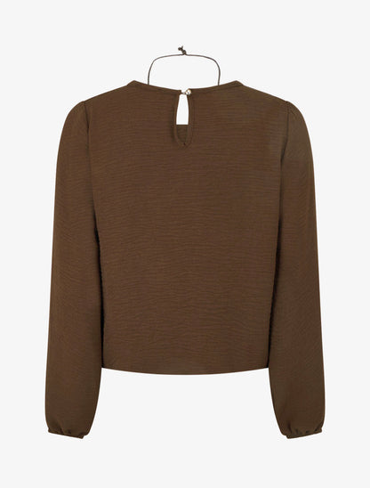 Blouse unie à bords élastiqués - Marron