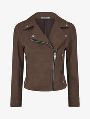 Veste suédine col cranté poches zippées - Marron
