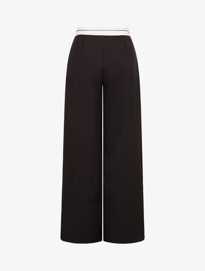 Pantalon wide leg à taille contrastante - Noir - 2