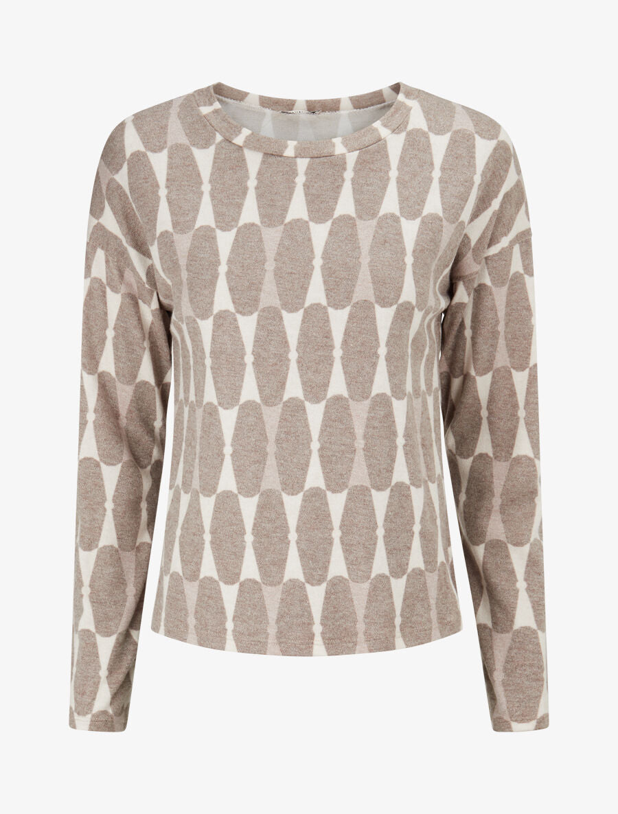 Pull fin à imprimé géométrique - Taupe - 1