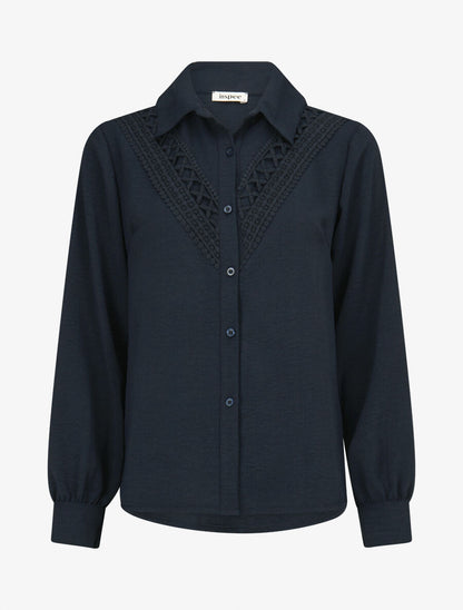 Chemise fluide à empiècement en crochet - Marine - 1