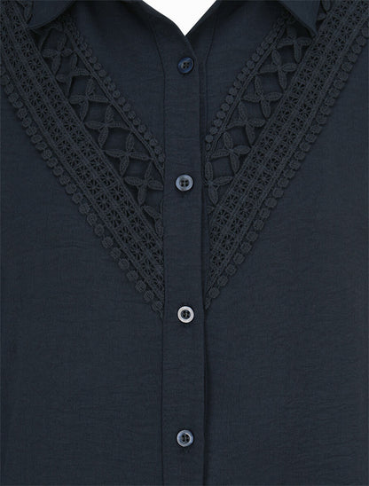 Chemise fluide à empiècement en crochet - Marine - 3
