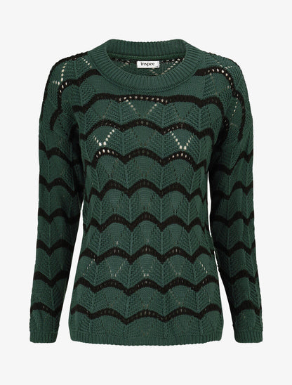 Pull ajouré à vagues stylisées - Vert sapin - 4