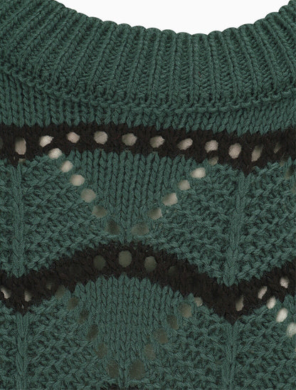 Pull ajouré à vagues stylisées - Vert sapin - 3