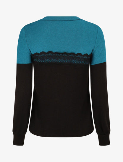 Pull fin et bande en dentelle - Bleu canard - 2