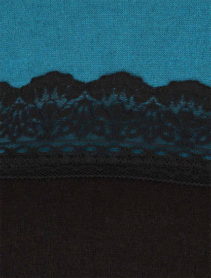 Pull fin et bande en dentelle - Bleu canard - 3