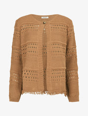Gilet en maille ajourée à 1 bouton - Camel - 1