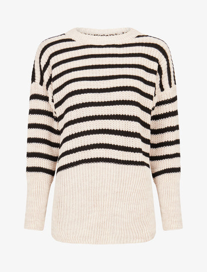 Pull ample rayé à côtés ouverts - Beige - 1