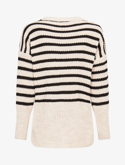 Pull ample rayé à côtés ouverts - Beige - 2