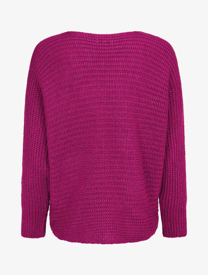 Pull dolman en grosse maille côtelée - Violine - 2