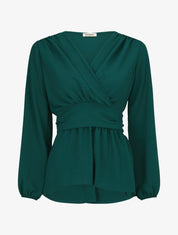 Blouse élastiquée à col V - Vert sapin - 5