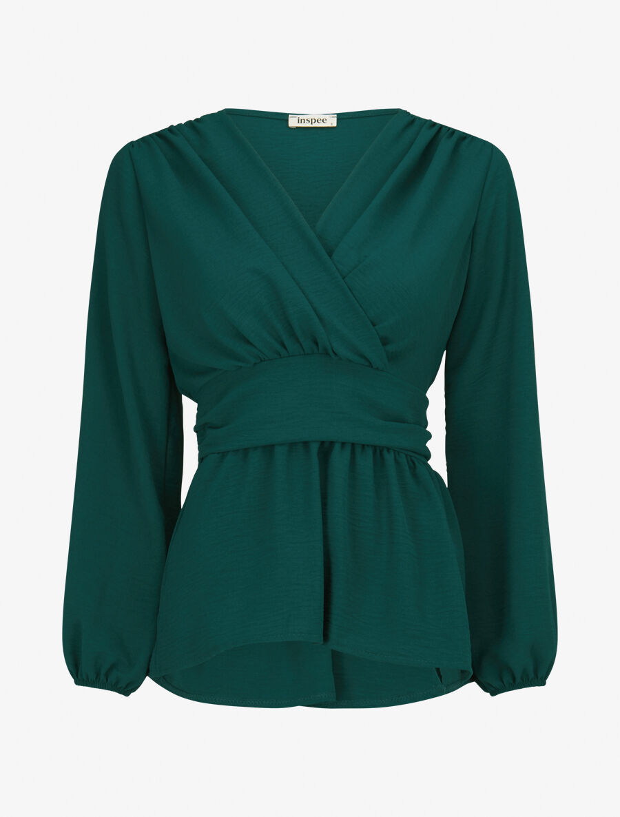 Blouse élastiquée à col V - Vert sapin - 5
