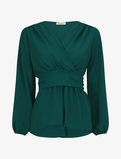 Blouse élastiquée à col V - Vert sapin - 5