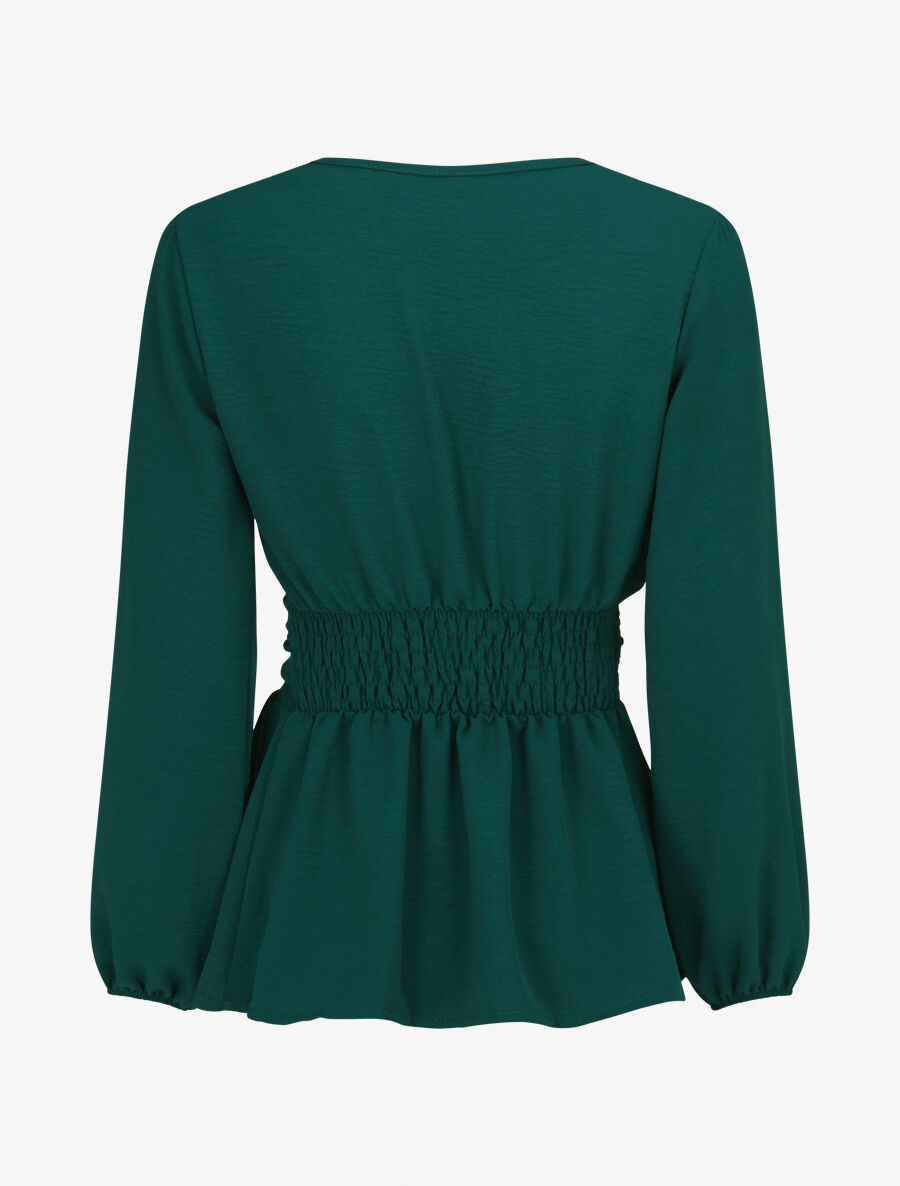 Blouse élastiquée à col V - Vert sapin - 2