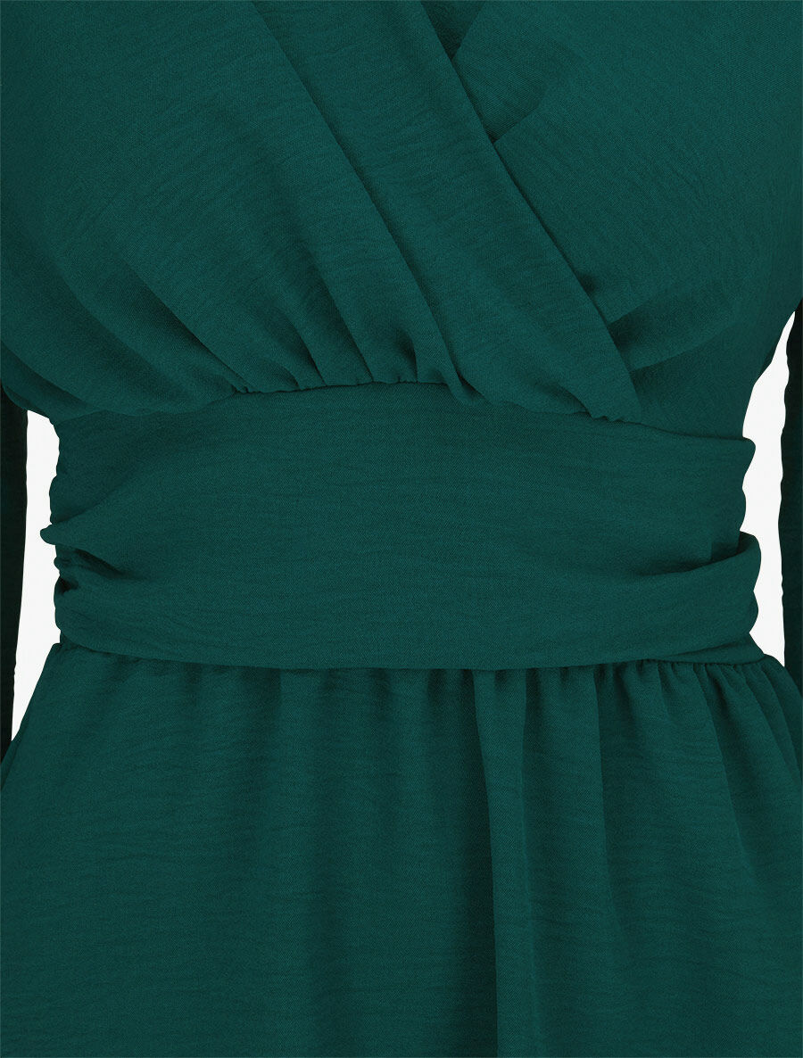 Blouse élastiquée à col V - Vert sapin - 3