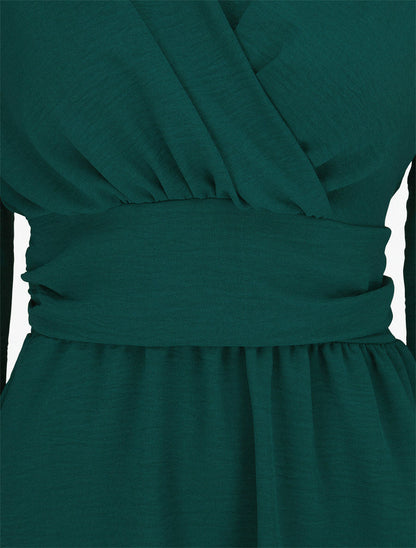 Blouse élastiquée à col V - Vert sapin - 3