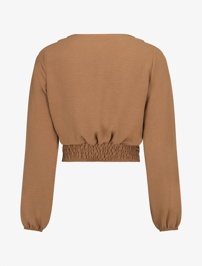 Crop top à col cache-coeur - Camel - 2