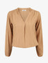 Blouse col V à plis - Taupe - 1