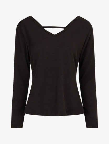 Pull fin à dos torsadé - Noir - 1