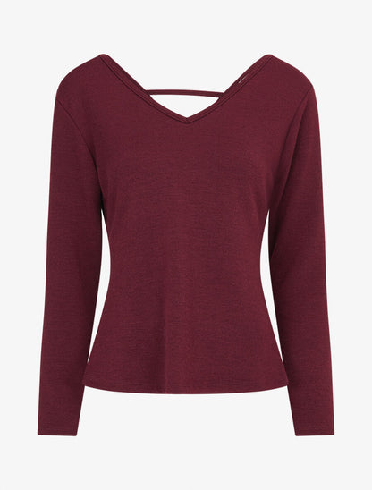 Pull fin à dos torsadé - Lie de vin - 1