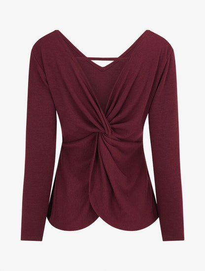 Pull fin à dos torsadé - Lie de vin - 2